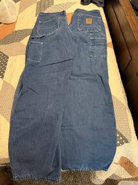 2 Pairs of Vintage Carhartt Dark Blue Denim Carpenter Pants 30x32